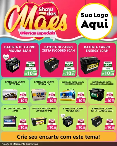 Modelo de Rede Social para Feed Instagram com o tema Show das Mães - Ofertas Especiais para Baterias Elétricas