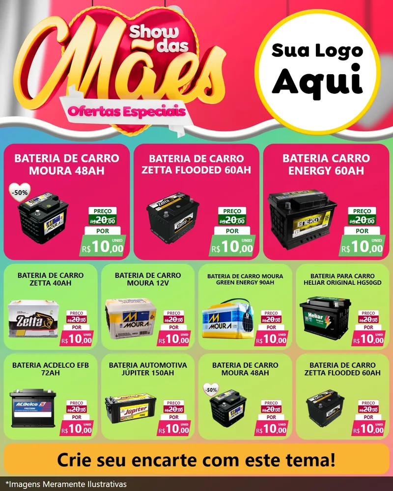 Modelo de Rede Social para Feed Instagram com o tema Show das Mães - Ofertas Especiais para Baterias Elétricas