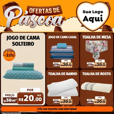Modelo de Rede Social para Feed Facebook com o tema Ofertas de Páscoa para Cama, Mesa e Banho