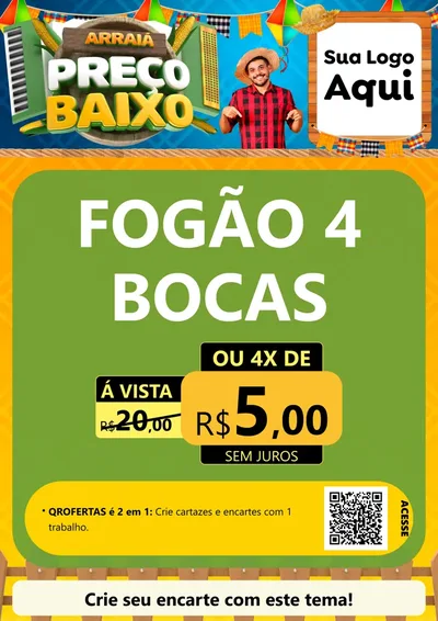 Modelo de Cartaz para Cartaz A4 Vertical com o tema Arraiá de Preço Baixo - Junina para Móveis e Eletro