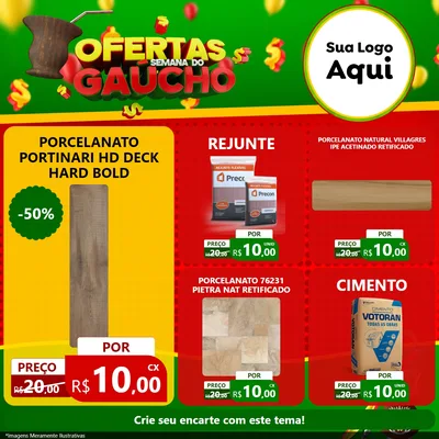 Modelo de Rede Social para Feed Facebook com o tema Ofertas Semana Do Gaúcho para Pisos e revestimentos