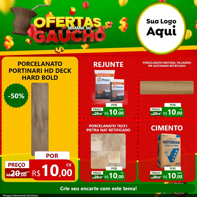 Modelo de Rede Social para Feed Facebook com o tema Ofertas Semana Do Gaúcho para Pisos e revestimentos