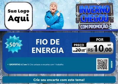 Modelo de Cartaz para Cartaz A4 Horizontal com o tema Inverno Chegou Com Promoção para Materiais Elétricos