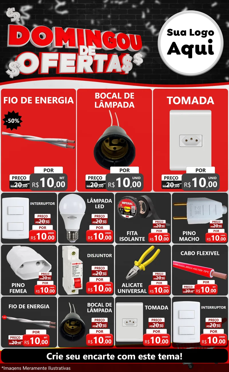 Modelo de Encarte para Encarte Grande com o tema Domingou de Ofertas para Materiais Elétricos