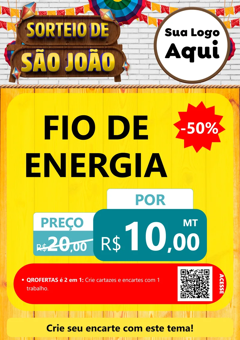 Modelo de Cartaz para Cartaz A4 Vertical com o tema Sorteio de São João para Materiais Elétricos