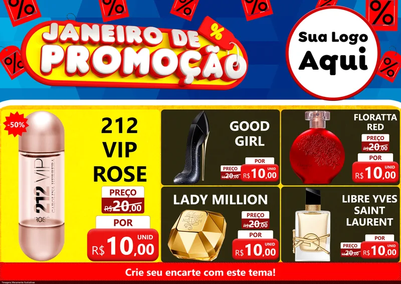 Modelo de Encarte para Encarte A4 Horizontal com o tema Janeiro de Promoção para Perfumes