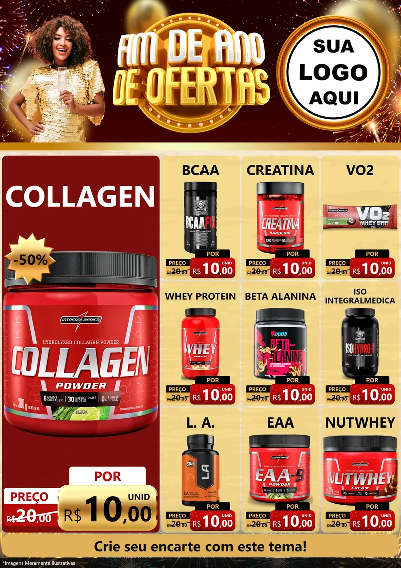 Modelo de Encarte para Encarte A4 Vertical com o tema Fim de Ano de Ofertas para Suplementos alimentares