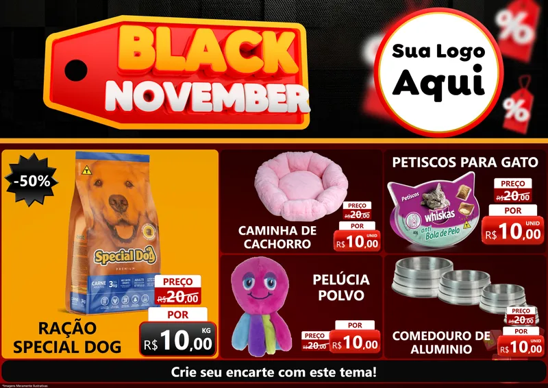 Modelo de Encarte para Encarte A4 Horizontal com o tema Black November para Pet Shop