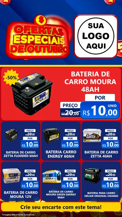 Modelo de Rede Social para Stories com o tema Ofertas Especiais de Outubro para Baterias Elétricas