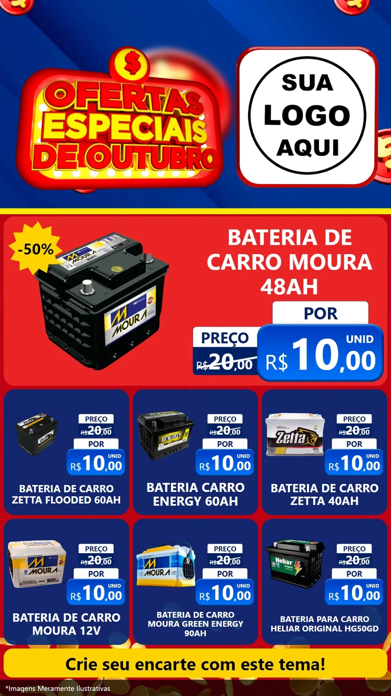 Modelo de Rede Social para Stories com o tema Ofertas Especiais de Outubro para Baterias Elétricas
