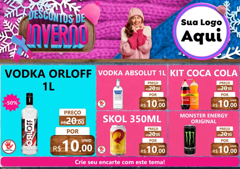 Modelo de Encarte para Encarte A4 Horizontal com o tema Descontos de Inverno para Distribuidora de bebidas