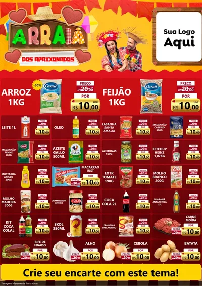 Modelo de Encarte para Encarte A4 Vertical com o tema Arraiá Dos Apaixonados - Junina para Supermercado