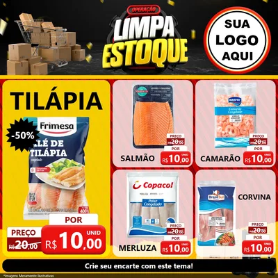 Modelo de Rede Social para Feed Facebook com o tema Operação Limpa Estoque para Peixaria