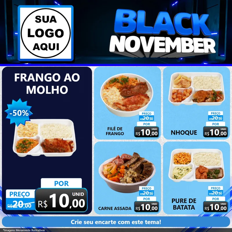 Modelo de Rede Social para Feed Facebook com o tema Black November para Restaurante