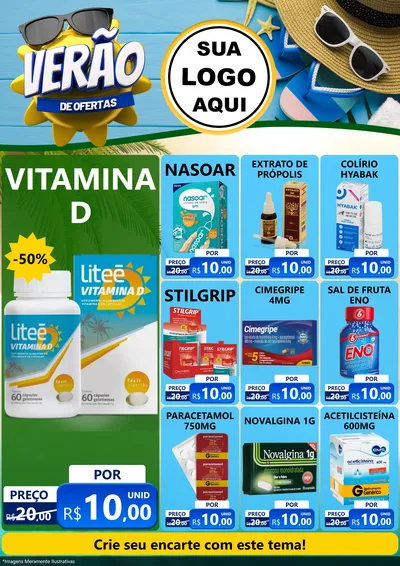 Modelo de Encarte para Encarte A4 Vertical com o tema Verão de Ofertas para Farmácia