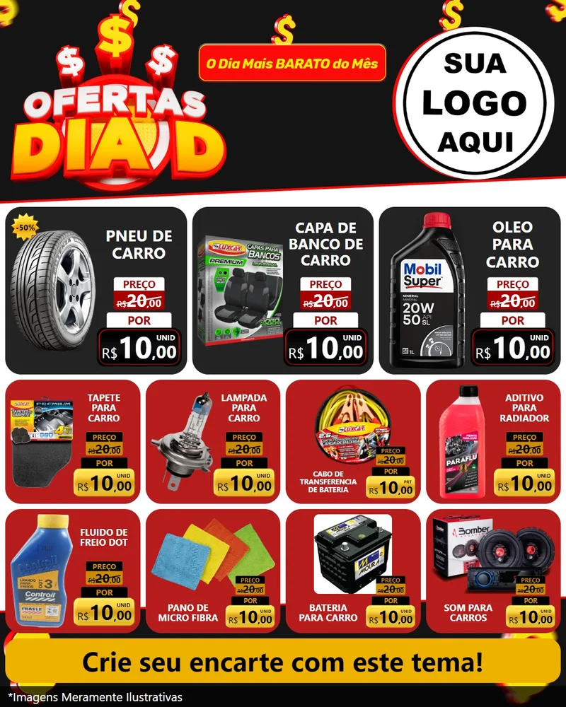 Modelo de Rede Social para Feed Instagram com o tema Ofertas Dia D para Auto peças