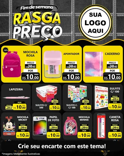 Modelo de Rede Social para Feed Instagram com o tema Fim de Semana Rasga Preço para Papelaria