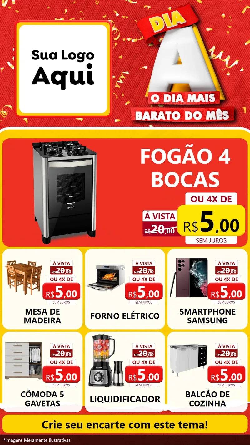 Modelo de Rede Social para Stories com o tema Dia A o Dia Mais Barato do Mês para Móveis e Eletro