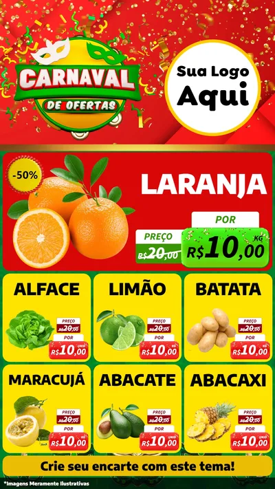 Modelo de Rede Social para Stories com o tema Carnaval de Ofertas para Hortifrúti