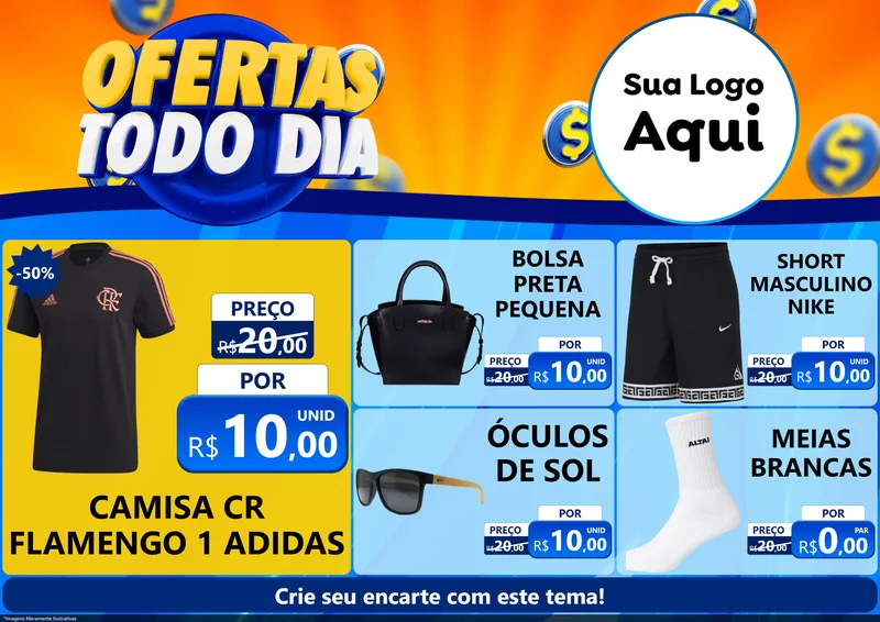 Modelo de Encarte para Encarte A4 Horizontal com o tema Ofertas Todo Dia para Roupas e acessórios