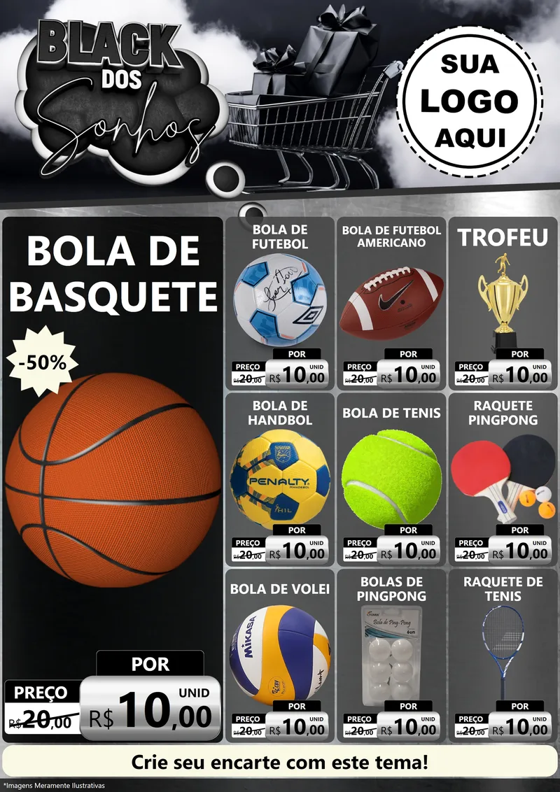 Modelo de Encarte para Encarte A4 Vertical com o tema Black dos Sonhos para Artigos Esportivos