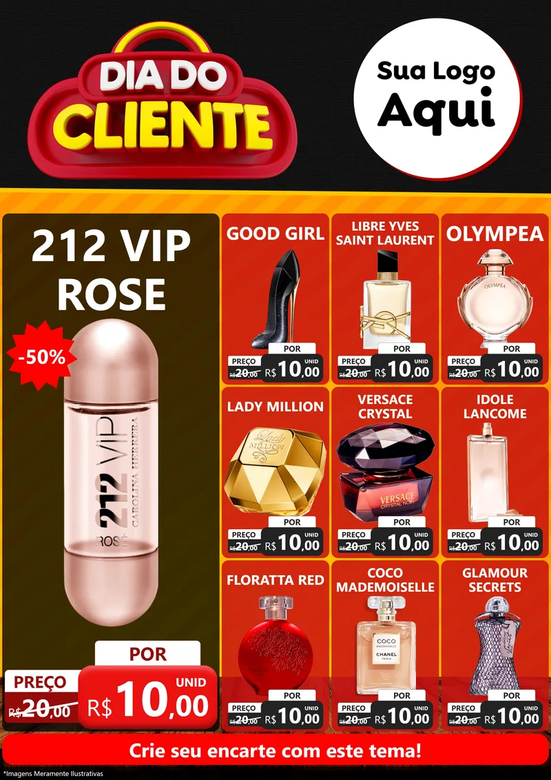 Modelo de Encarte para Encarte A4 Vertical com o tema Dia do Cliente para Perfumes