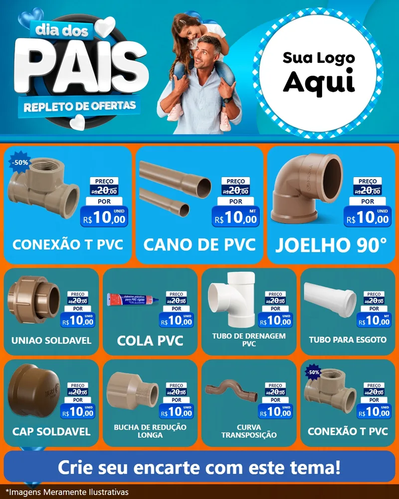 Modelo de Rede Social para Feed Instagram com o tema Dia Dos Pais Repleto de Ofertas para Tubos e conexões