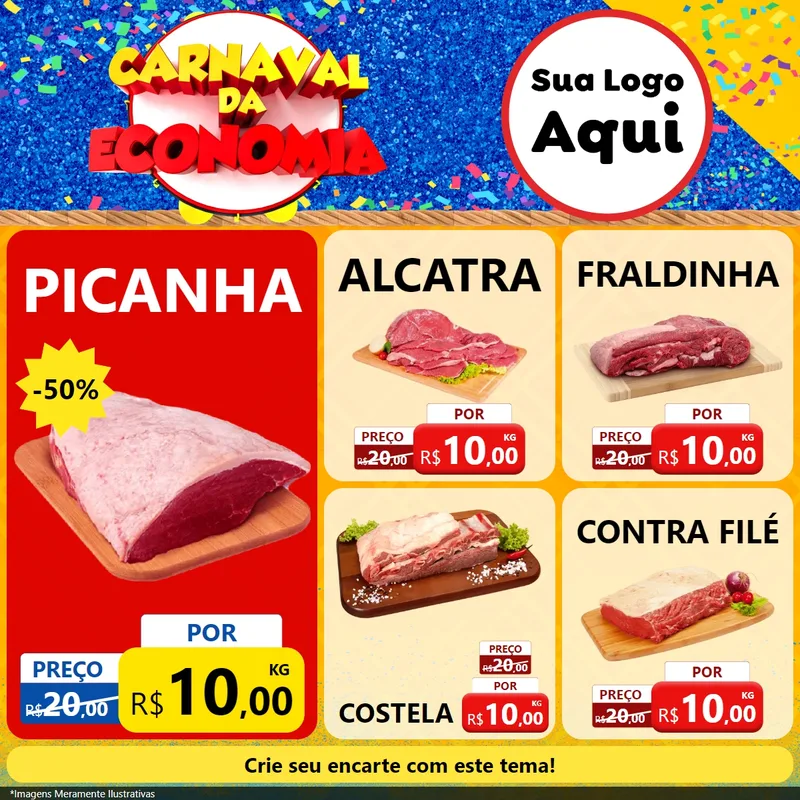 Modelo de Rede Social para Feed Facebook com o tema Carnaval da Economia para Açougue