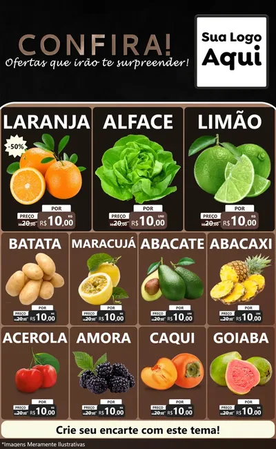 Modelo de Encarte para Encarte Grande com o tema Confira! Ofertas que irão te surpreender! para Hortifrúti