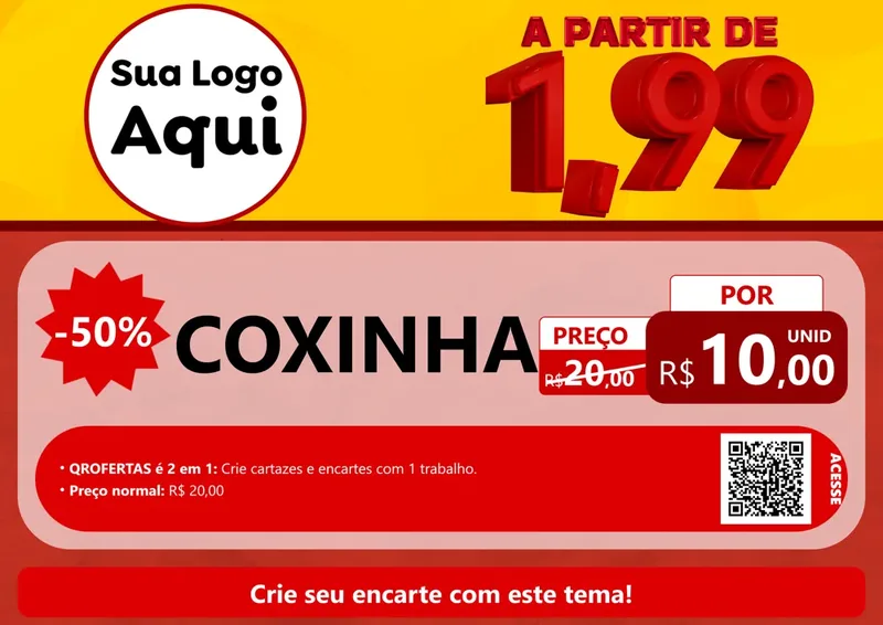 Modelo de Cartaz para Cartaz A4 Horizontal com o tema A Partir de Um e Noventa e Nove - 1,99 para Salgadaria