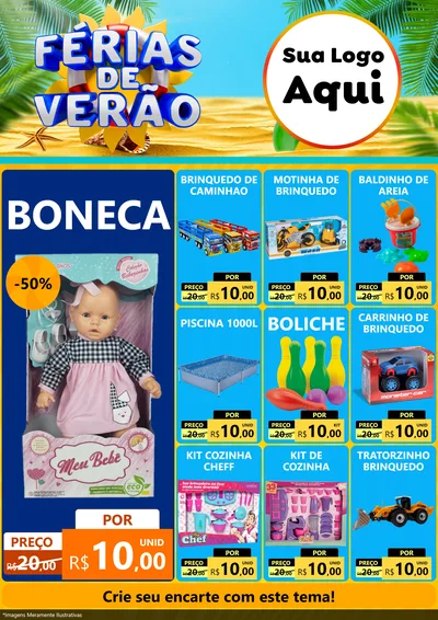 Modelo de Encarte para Encarte A4 Vertical com o tema Férias de Verão para Brinquedos
