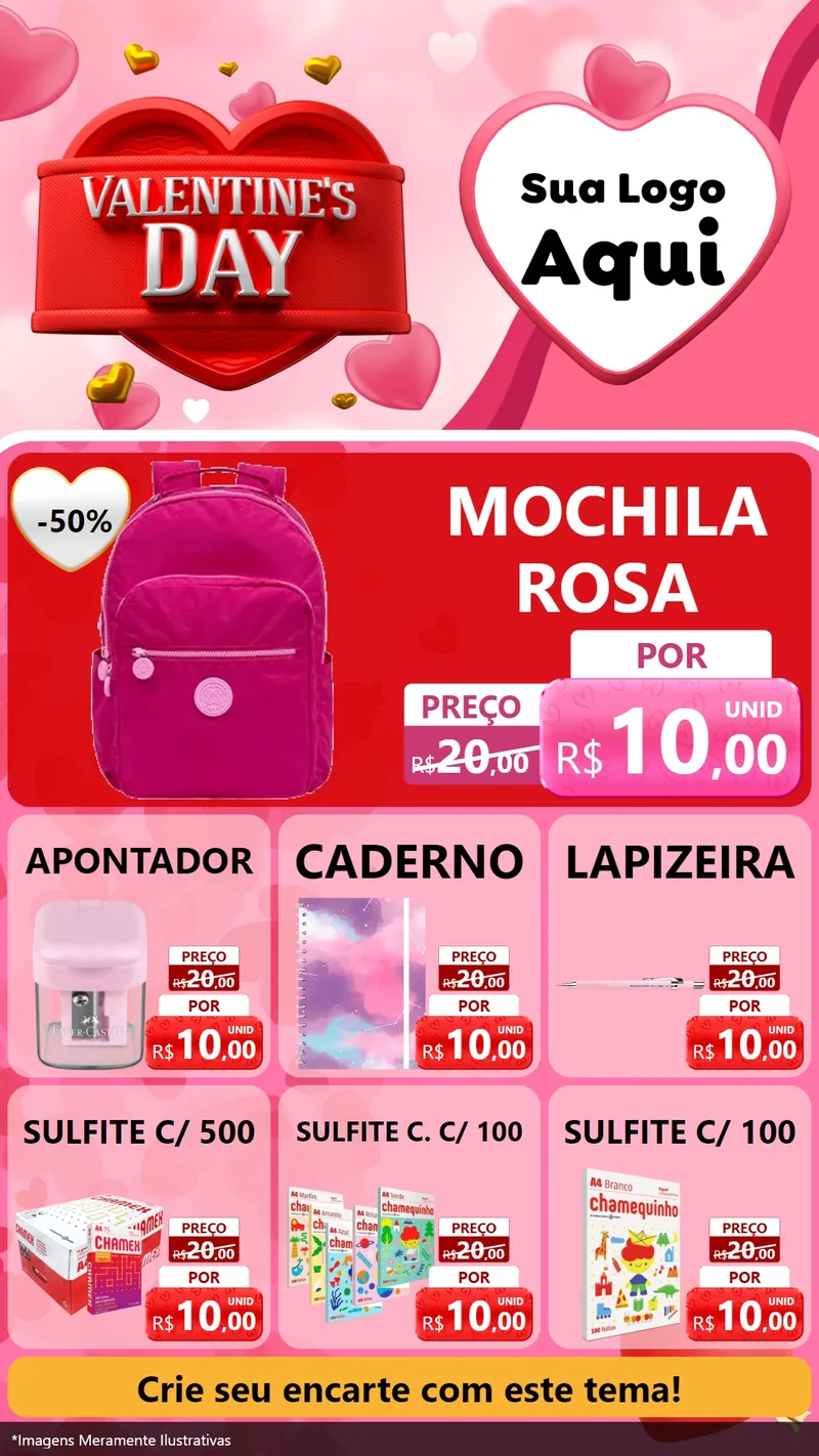 Modelo de Rede Social para Stories com o tema Valentine's Day para Papelaria