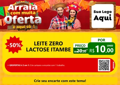 Modelo de Cartaz para Cartaz A4 Horizontal com o tema Arraiá Com Muita Oferta - É Aqui Sô! para Frios e Laticínios