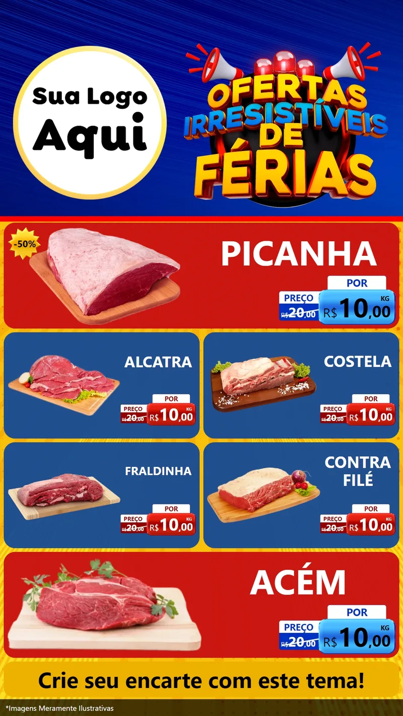 Modelo de TV para TV Vertical com o tema Ofertas Irresistíveis de Férias para Açougue
