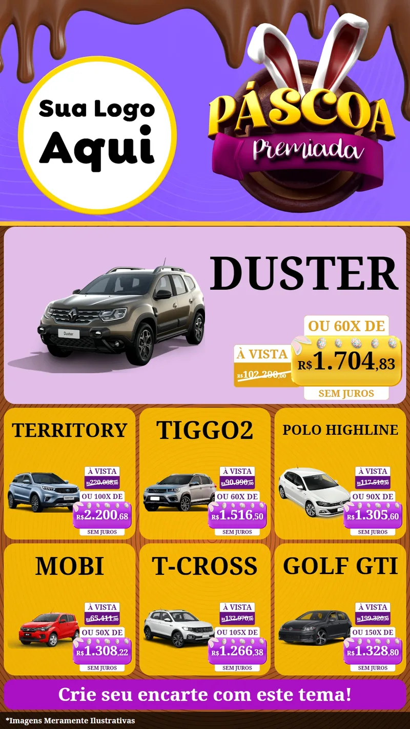 Modelo de Rede Social para Stories com o tema Páscoa Premiada para Concessionaria de Carros
