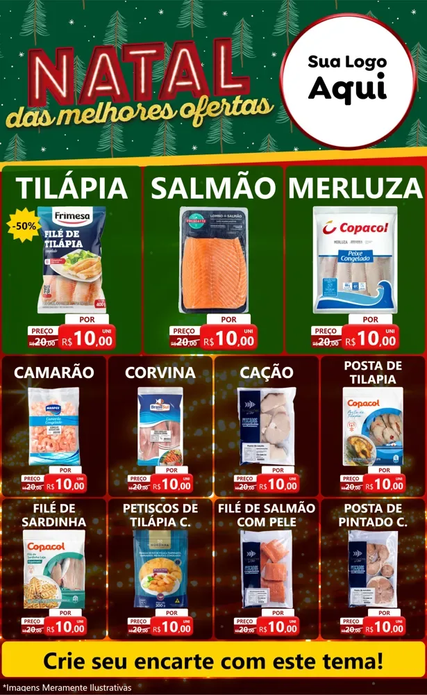Modelo de Encarte para Encarte Grande com o tema Natal das Melhores Ofertas para Peixaria