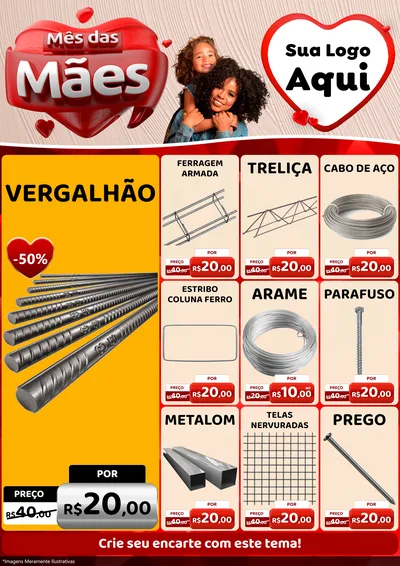Modelo de Encarte para Encarte A4 Vertical com o tema Mês das Mães para Ferragens