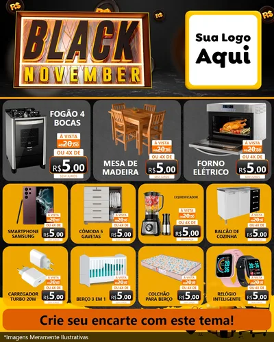 Modelo de Rede Social para Feed Instagram com o tema Black November para Móveis e Eletro