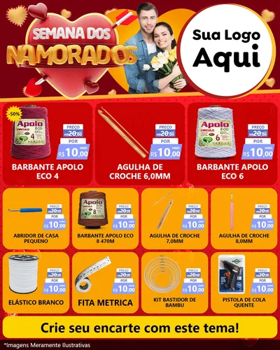 Modelo de Rede Social para Feed Instagram com o tema Semana dos Namorados para Armarinho e Aviamentos