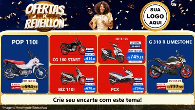 Modelo de TV para TV Horizontal com o tema Ofertas de Réveillon para Concessionaria de Motos