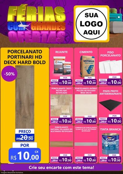 Modelo de Encarte para Encarte A4 Vertical com o tema Férias com Grandes Ofertas para Pisos e revestimentos