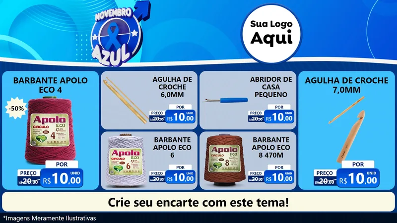 Modelo de TV para TV Horizontal com o tema Novembro Azul para Armarinho e Aviamentos