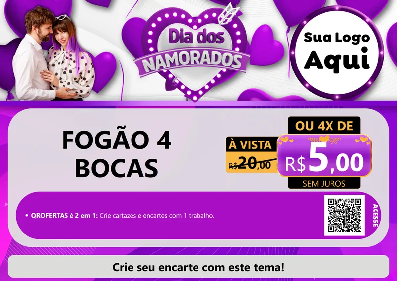 Modelo de Cartaz para Cartaz A4 Horizontal com o tema Dia dos Namorados para Móveis e Eletro