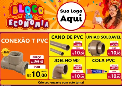 Modelo de Encarte para Encarte A4 Horizontal com o tema Bloco da Economia para Tubos e conexões
