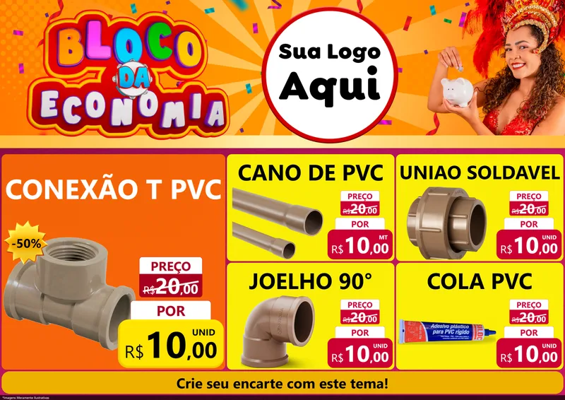 Modelo de Encarte para Encarte A4 Horizontal com o tema Bloco da Economia para Tubos e conexões
