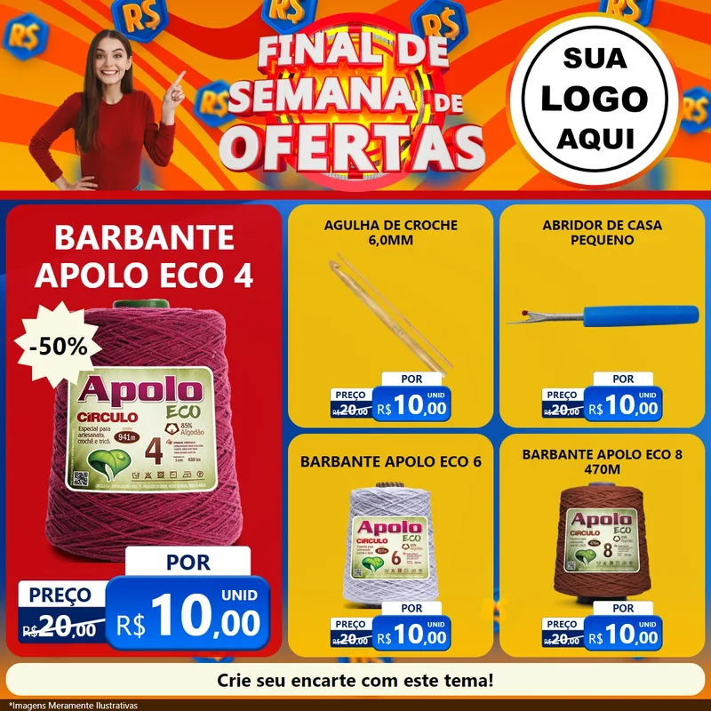 Modelo de Rede Social para Feed Facebook com o tema Final de Semana de Ofertas para Armarinho e Aviamentos