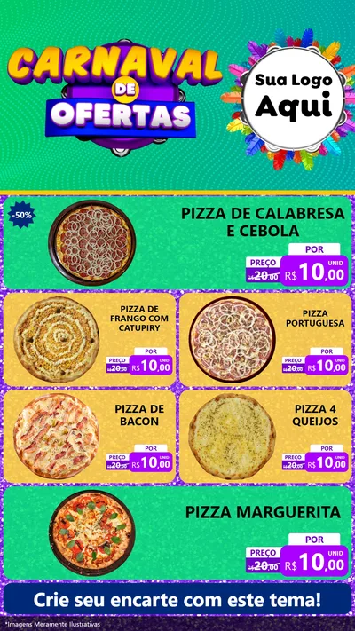 Modelo de TV para TV Vertical com o tema Carnaval de Ofertas para Pizzaria