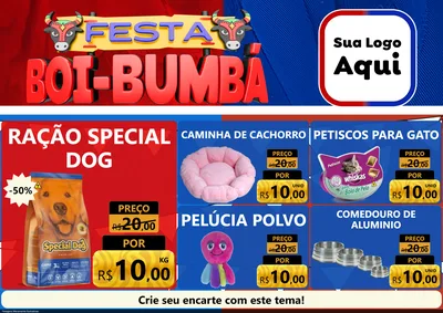 Modelo de Encarte para Encarte A4 Horizontal com o tema Festa Boi Bumbá para Pet Shop