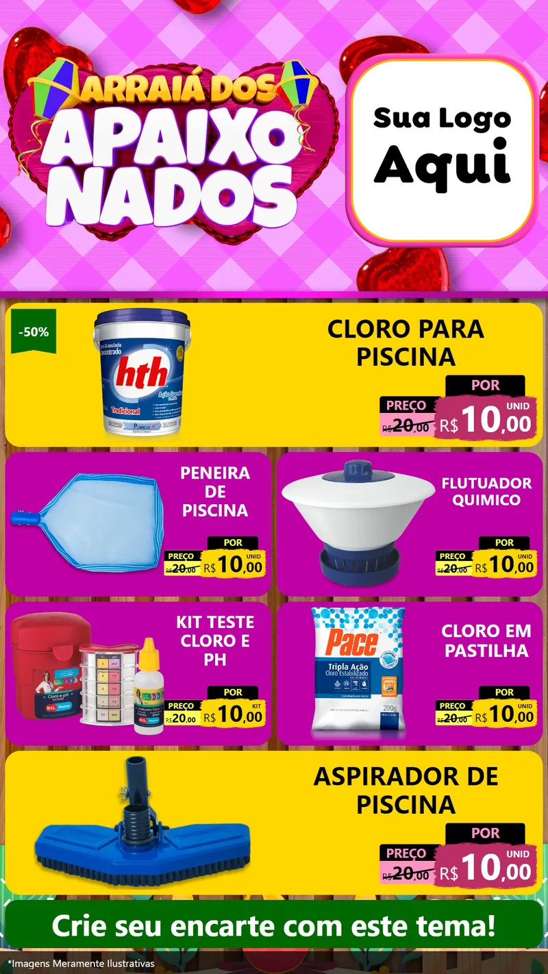 Modelo de TV para TV Vertical com o tema Arraiá dos Apaixonados para Produtos para Piscina