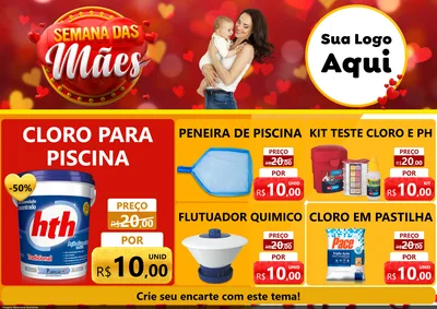 Modelo de Encarte para Encarte A4 Horizontal com o tema Semana das Mães para Produtos para Piscina